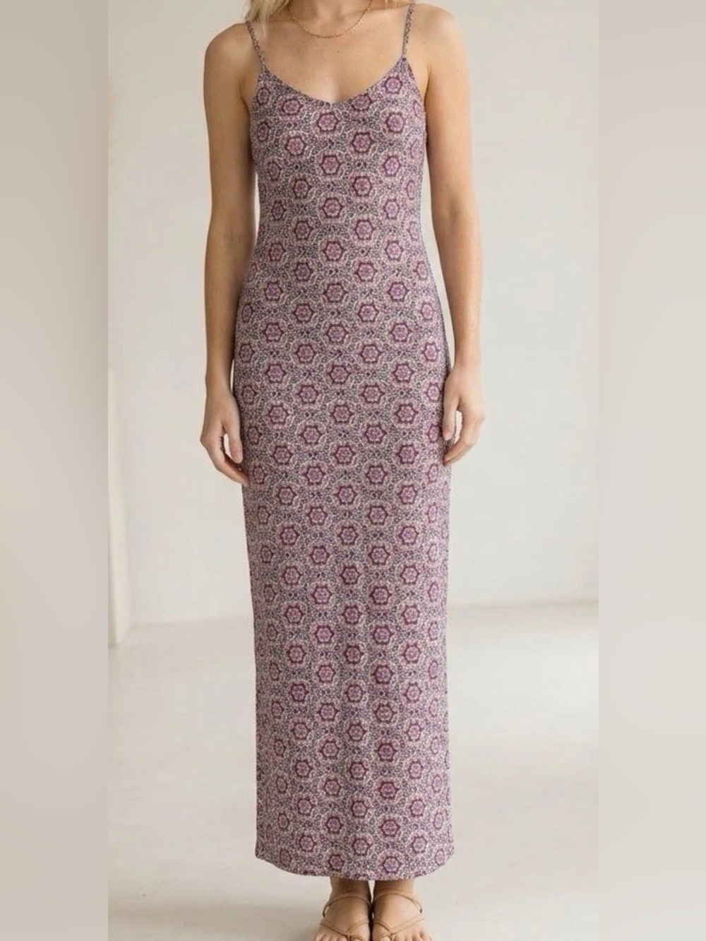 Catherines Purple Geometric Maxi Slip Dress NWOT